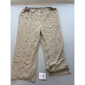 Womens 24W Plus Size Beige Palazzo Pants Elastic Drawstring Waist Wide Leg
